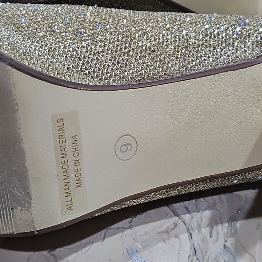 LaSonia Golden Glitter Formal Wedding‎ High Platform Stilettos Shoes Heels Sz 9 - Picture 11 of 11